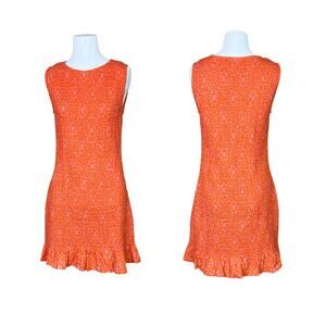 Par & Escala | Frida Smocked Orange Pink Sleeveless Ruffle Hem Cotton Mini Dress